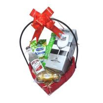 Cesta Coração Times de Futebol com Taça, Bebidas, Chocolate