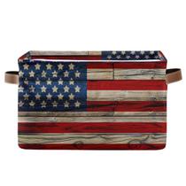 Cesta de armazenamento AUUXVA American Flag Patriotic Wood Large