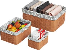 Cesta de Armazenamento, Cestas de Tecido para Armazenamento, Cestas Retangulares Tecidas para Organizadoras, Pacote com 3, Marrom
