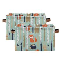 Cesta de armazenamento Cube Cute Forest Fox Bear Large Dobrable Toys Storage Box Box Bin Organizer para armário, prateleira, berçário, quarto infantil, 15x11x9,5 polegadas, pacote com 2