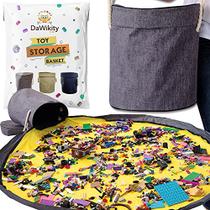 Cesta de armazenamento de brinquedos e tapete de jogo - Building Bricks Toy Storage Organizer - Tidy with Ease - Toy Blocks Mat Storage Bag - Collapsible XL Kids Canvas Bag/Bin - Drawstring Playmat Boy/Girls-15"x14"(GREY)