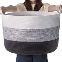 Cesta de armazenamento de corda de algodão grande: cesta de tecido de lavanderia de bebê Humbson - 21,7 x 21,7 x 13,8 Polegadas - Cesta de Brinquedos do Berçário - Cestas de Cobertores de Chão da Sala de Estar do Quarto - 87L