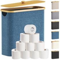 Cesta de armazenamento de papel higiênico Lifewit 30L com tampa de bambu azul escuro Cesta de armazenamento de papel higiênico Lifewit 30L com tampa de bambu azul escuro
