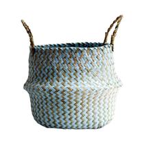 Cesta de Armazenamento de Vime Boho - Artesanal, Dobrável e Listrada