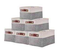 Cesta de armazenamento DECOMOMO pequena cinza e branca, pacote com 6 unidades, 30x20x15cm