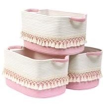 Cesta de armazenamento Degeyoyo, pacote com 3, corda de algodão, borla, 38x25x22 cm