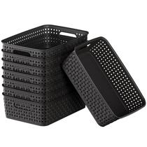 Cesta de armazenamento FUCDTEFC de plástico preto, pacote com 8 alças