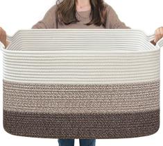 Cesta de armazenamento Goodpick 55x38x30 cm Tecido de algodão marrom branco
