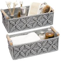 Cesta de armazenamento HOSROOME Macrame Boho Decor, conjunto de 2, cinza