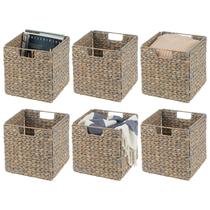 Cesta de armazenamento MDesign Woven Hyacinth Cube Organizer, pacote com 6