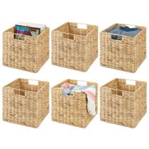 Cesta de armazenamento MDesign Woven Hyacinth Cube, pacote com 6 unidades, natural
