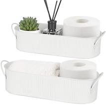 Cesta de armazenamento Mkono Metal para banheiro com tampo de banheiro branco