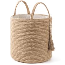 Cesta de armazenamento Mkono Woven Natural Rope com decoração de miçangas de madeira