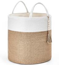 Cesta de armazenamento Mkono Woven Rope com decoração de miçangas de madeira