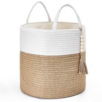 Cesta de armazenamento Mkono Woven Rope com decoração de miçangas de madeira