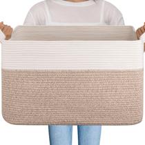 Cesta de Armazenamento OIAHOMY 95L - Corda de Algodão Marrom/Branca (60x43x36cm)