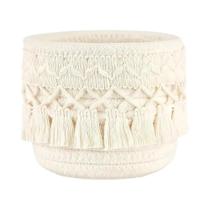 Cesta De Armazenamento Redonda De Algodão Branco Com Franjas Para Organização De Mesa, Café,