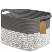 Cesta de armazenamento Tailreadily 34x24x24 cm, corda de algodão, cinza