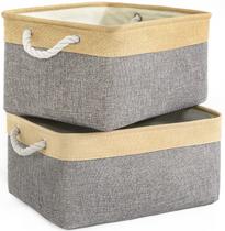 Cesta de armazenamento TheWarmHome, pacote com 3, 36 x 25 x 18 cm, tecido cinza e dourado Cesta de armazenamento TheWarmHome, pacote com 3, 36 x 25 x 18 cm, tecido cinza e dourado