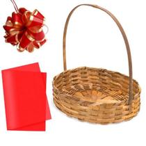 Cesta De Bambu 30 Cm Para Presente Com Laço E Papel Seda Cesta De Bambu 30 Cm Para Presente Com Laço E Papel Seda