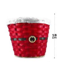 Cesta de bambu decorada cinto papai noel natal 18cm - un