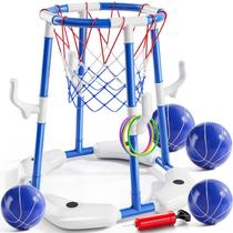 Cesta de basquete de piscina NIPLOOOW 2 em 1 flutuante com 4 bolas e bomba