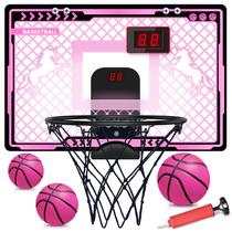 Cesta de basquete KAISASA Indoor Kids Girls, rosa com placar
