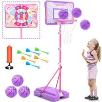 Cesta de basquete Meland Kids Pink com dardos de 1-2 m de altura para menina Cesta de basquete Meland Kids Pink com dardos de 1-2 m de altura para menina