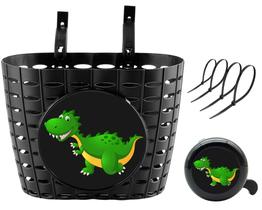 Cesta de bicicleta YeloYolker Boys com Bell Dinosaur para crianças e scooter