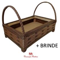 Cesta de café da manhã com alça artesanal rustica decorativa 30 cm marrom café