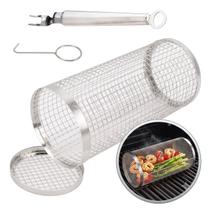 Cesta De Churrasco Cilindro Grelha Vegetal Legumes Carnes Frutos do Mar Assados Não Cai Alimento Cesta De Churrasco Cilindro Grelha Vegetal Legumes Carnes Frutos do Mar Assados Não Cai Alimento