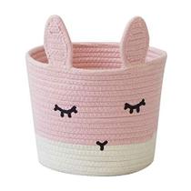Cesta de coelho rosa bonito pequena para cestas de brinquedo do bebê, cestas de lavanderia do bebê, armazenamento do berçário, decoração do berçário da floresta, cesta de armazenamento das crianças, cesta de brinquedo do gato do cão