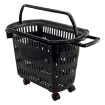 Cesta de Compras Preta com Alças e Rodinhas S-1200 Plasticomm