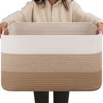 Cesta de corda de algodão grande OIAHOMY 56x43x30cm com alça amarela