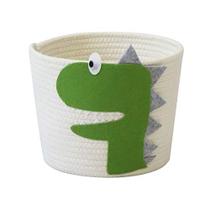 Cesta de corda de algodão pequena com dinossauro verde bonito para organizador de fraldas de bebê, armazenamento de berçário da floresta, organizador de quarto de crianças, cestas de lavanderia de bebê, cesta de brinquedo de cão de gato