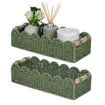 Cesta de decoração Cubesland Scalloped para sala de estar verde, pacote com 2 Cesta de decoração Cubesland Scalloped para sala de estar verde, pacote com 2
