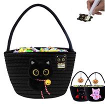 Cesta de doces de Halloween Qinthory Cotton Rope Black Cat Cesta de doces de Halloween Qinthory Cotton Rope Black Cat