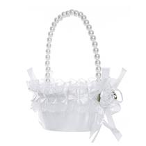 Cesta de flores de casamento branca elegante com alça de pérola