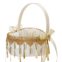 Cesta de flores de casamento elegante com miçangas douradas e cetim