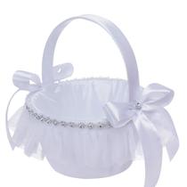 Cesta de flores de casamento elegante de cetim branco para noiva Cesta de flores de casamento elegante de cetim branco para noiva