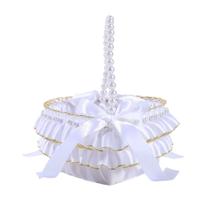 Cesta de flores de casamento elegante em cetim branco com pérolas de 18 cm Cesta de flores de casamento elegante em cetim branco com pérolas de 18 cm