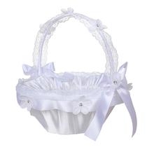 Cesta de flores de casamento para meninas branca elegante com renda e fita