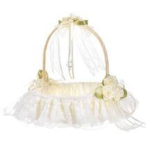 Cesta de flores de casamento para meninas, elegante renda marfim com cetim Cesta de flores de casamento para meninas, elegante renda marfim com cetim