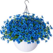 Cesta de flores para plantas suspensas artificiais HyeFlora Blue Daisy Cesta de flores para plantas suspensas artificiais HyeFlora Blue Daisy
