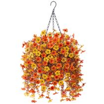 Cesta de flores suspensas artificiais com folhas de margarida e eucalipto