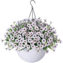 Cesta de flores suspensas artificiais HyeFlora White Daisy Cesta de flores suspensas artificiais HyeFlora White Daisy