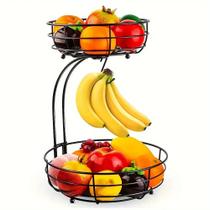 Cesta De Frutas De 2 Andares Para Bancada Com Suporte Para Banana, Organizador E Tigela Para