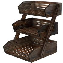 Cesta de frutas Dorhors de 3 camadas para balcão de cozinha marrom rústico