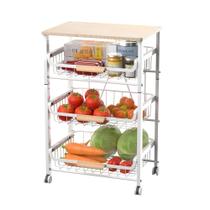 Cesta de frutas JAQ de armazenamento de metal deslizante de 4 camadas com tampo de madeira