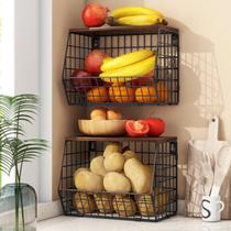 Cesta de frutas Mefrit Kitchen Storage com tampa de madeira, 2 peças 30x20x22cm